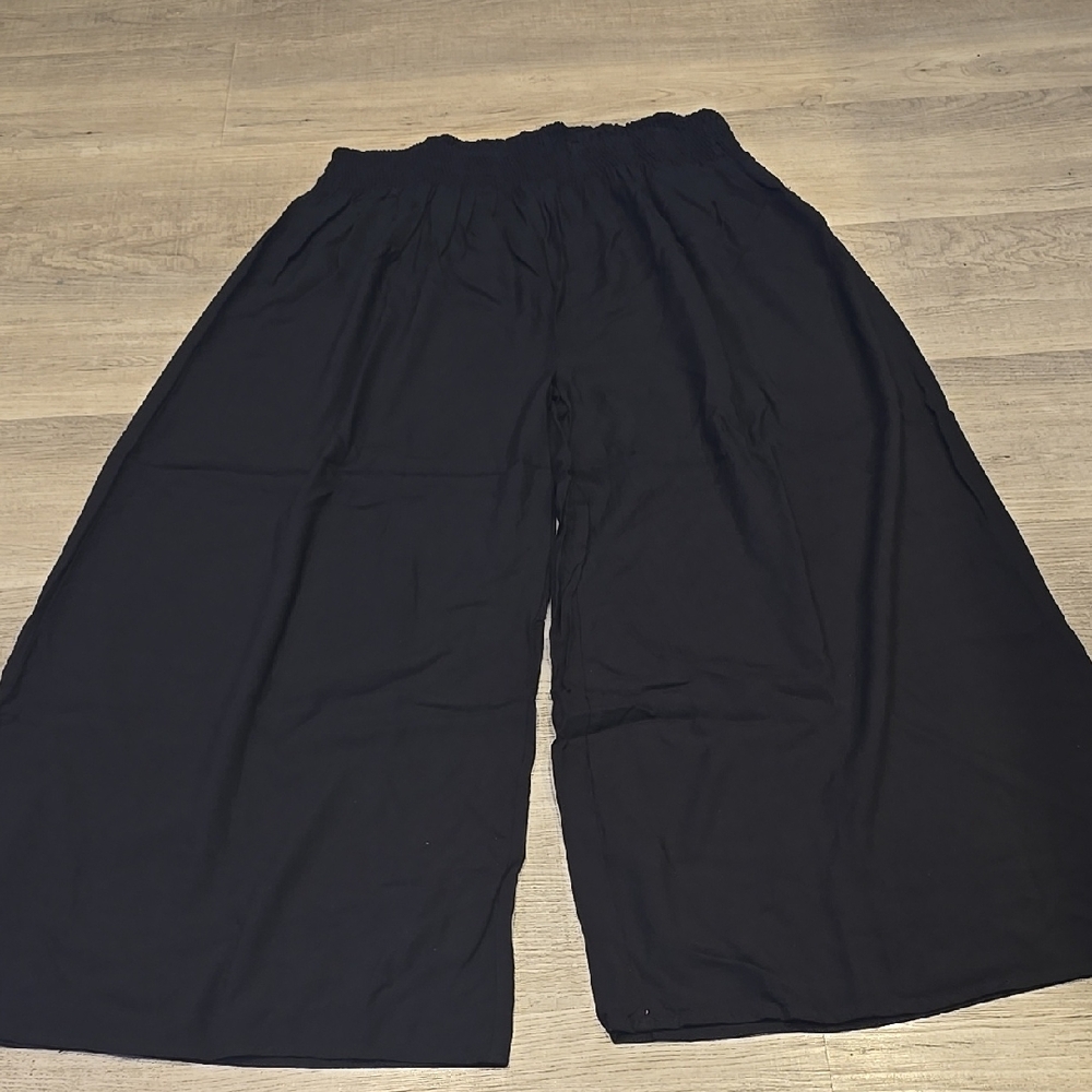Riviya Elastic Waist pull on palazzo india black summer pants LARGE NEW Beach